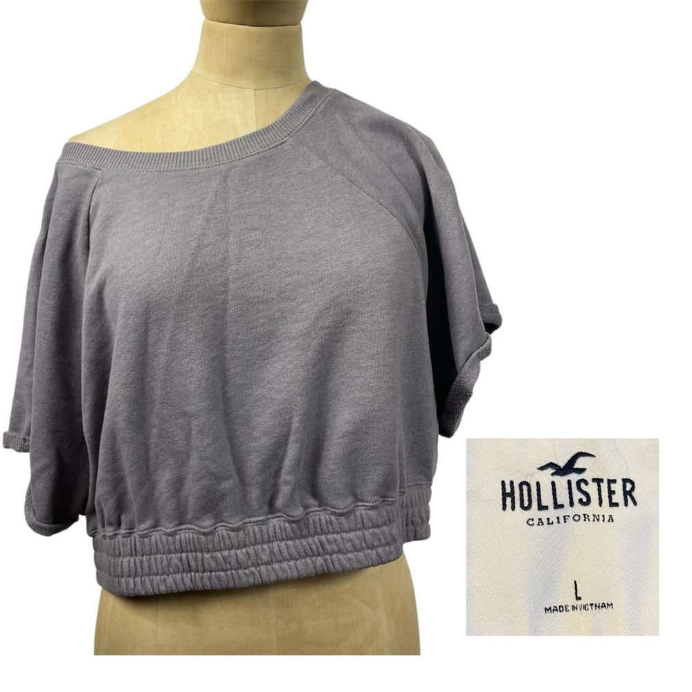 Hollister Easy Off Shoulder Oversized Sweatshirt Wide Gray Large Loose Active